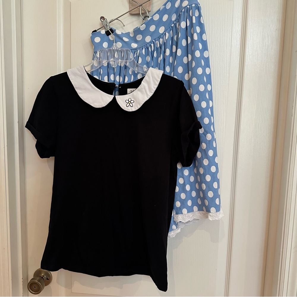 Taylor Joelle Vintage Minnie Mouse Blue Polka Dot Skirt and Black Top